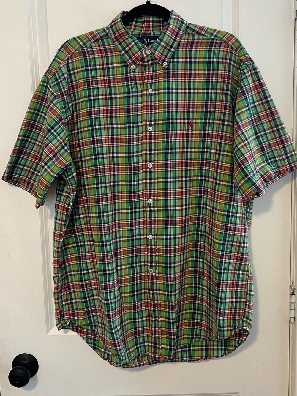 VNTG Ralph Lauren Short Sleeve Blake Button Down Madras Plaid Preppy
